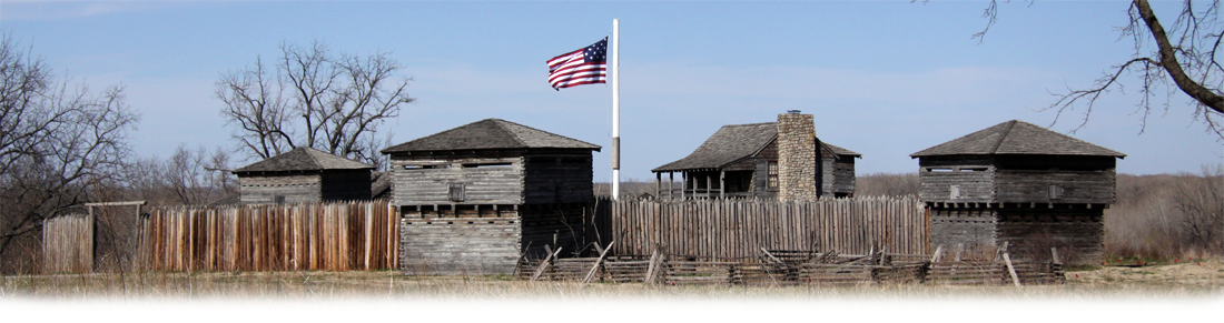 Panoramic image of Fort Osage historic buildings